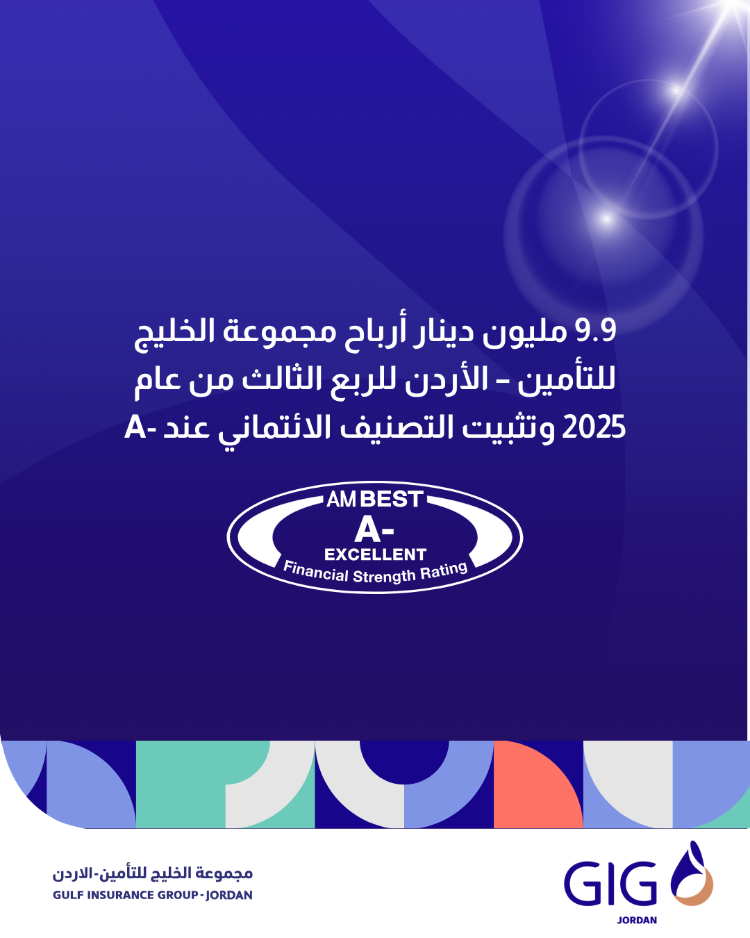 9.9 مليون دينار صافي أرباح مجموعة الخليج للتأمين – الأردن للربع الثالث من عام 2025 وتثبيت التصنيف الائتماني عند -A